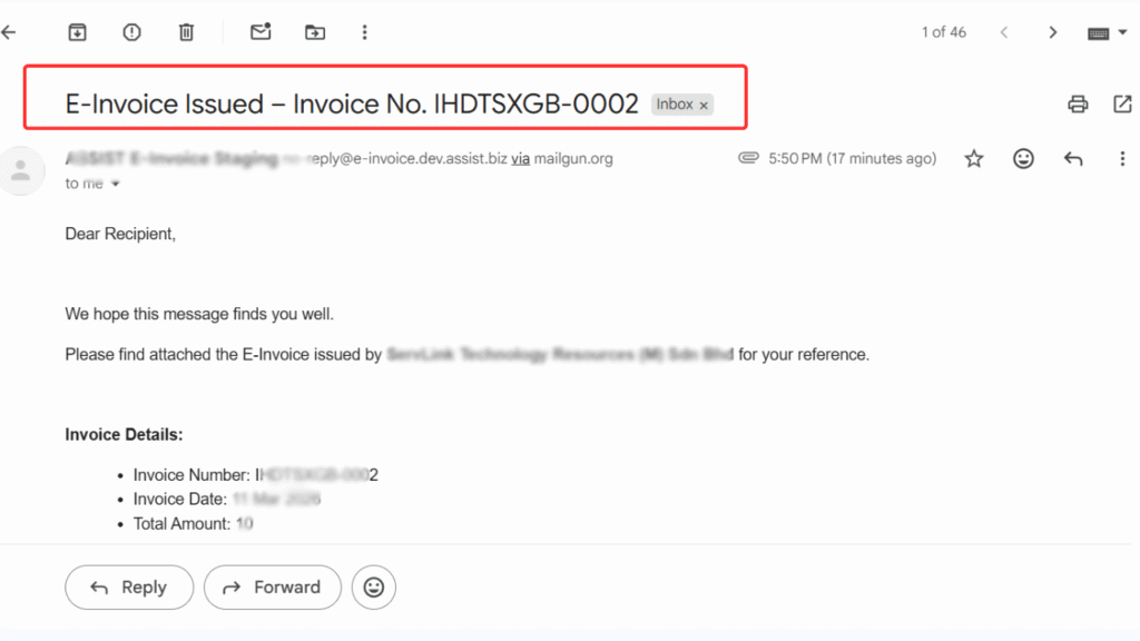 Received Einvoices via Email