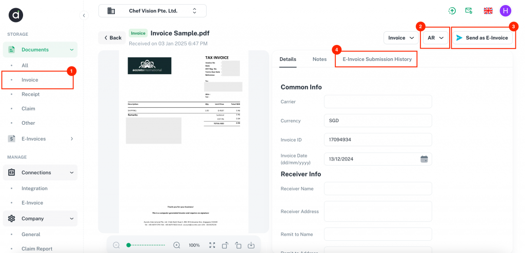 Review E-Invoice History