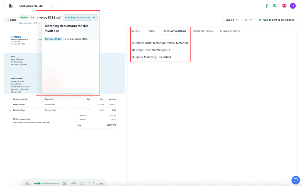 Upload an Invoice containing the PO number to ASSIST.biz